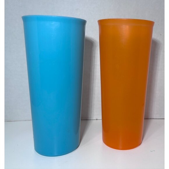 Vintage Tupperware Tumblers Lot of 4 16 Oz Pastel Blue Orange Green - Picture 2 of 8